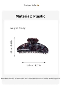 Detailed view of 10.6cm tortoise shell pattern hair claw clip with material and size specs