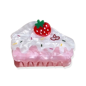 Cute strawberry cream cake hair claw clip made of acetate with sweet marble texture