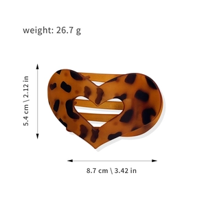 Pince à cheveux élégante en forme de cœur à motif léopard, dimensions 8,7 cm pour femmes