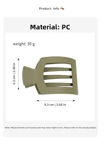 Detail view of large olive green matte square hair clip made of durable PC material