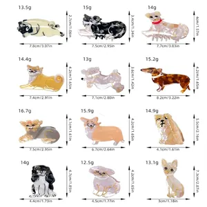 Tableau des tailles pour 12 pinces à cheveux en acétate aux motifs de chiens mignons