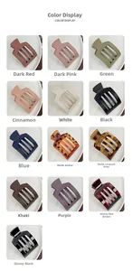 Detailed grid view showcasing 13 colors of large hollow square matte and glossy hair claws