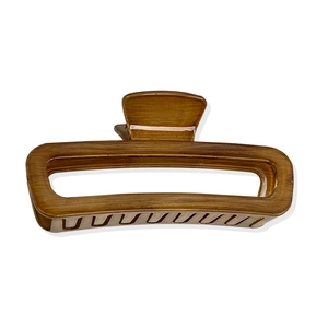 Large amber wood grain hair claw clip with hollow rectangle design for thick hair