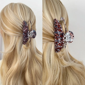 Elegant floral marble texture shark hair claw clip for women stylish half-up hairstyles