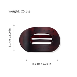 Pince à cheveux ovale plate motif écaille de tortue, dimensions 8,6 cm par 5,1 cm