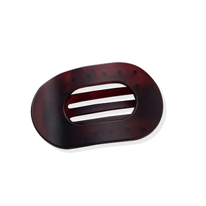 Pince à cheveux bec de canard ovale plate avec motif écaille de tortue marron foncé et rouge