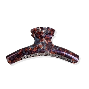 Large tortoiseshell hair claw clip with vintage purple and amber ink splash pattern