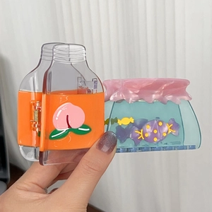 Pinces à cheveux en acétate transparent en forme de bouteille de jus et boîte de bonbons