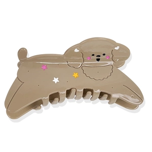 Cute puppy shaped brown hair claw clip with colorful star patterns for women