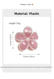 Vista dettagliata delle dimensioni di una pinza per capelli a fiore rosa in plastica