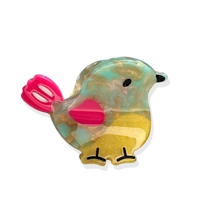 Colorful bird hair clip made of acetate with marble texture and glitter finish for women