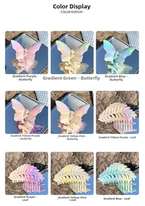 Detailed grid showing 9 gradient butterfly and leaf hair claws on natural stone