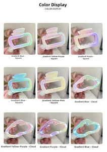 Nine colorful gradient hair claws in square and cloud shapes with pearlescent finish