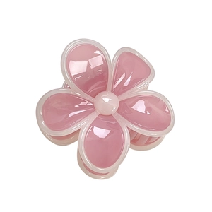 Pinza per capelli a fiore rosa e bianco in resina lucida per acconciature estive chic
