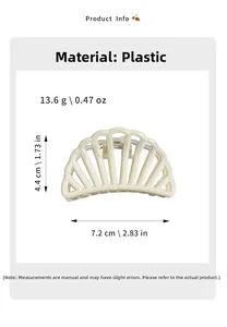 Detailed size chart for half-round iridescent plastic hair claw showing 7.2cm length