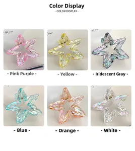 Detailed comparison of six candy-colored star-shaped hair claws in various vibrant finishes