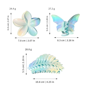 Iridescent butterfly and flower hair clips set with colorful gradient resin finish