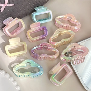 Holographic gradient square and cloud hair claws in assorted pastel colors for women