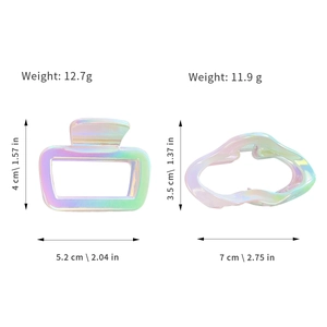 Gradient square claw clip with hollow cloud shape and iridescent pearlescent finish
