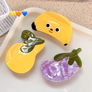 Acetate Fruit Vegetable Hair Claw Clips Realistic Banana Eggplant Gourd Shape Shark Clip Cute Hair Accessories For Women Jewelry