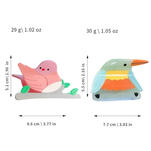 Lindas pinzas para el cabello de acetato con diseño de pájaro rosa y martín pescador