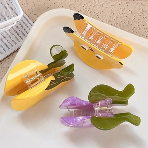 Three-piece set of cute vegetable and fruit hair claws in banana and eggplant designs