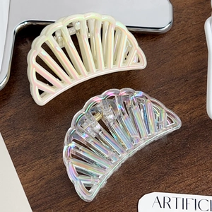 Iridescent Seashell Hair Claw Clip Minimalist Hollow Fan Shaped Shark Clip For Women Elegant Daily Hair Accessories