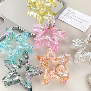 Iridescent Star Hair Claw Clip For Women Acrylic Star Shape Shark Clip Sweet Korean Style Hair Accessories For Thick Hair
