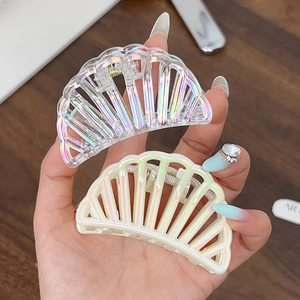 Iridescent semicircular hair claw clip for women with elegant hollow shark design