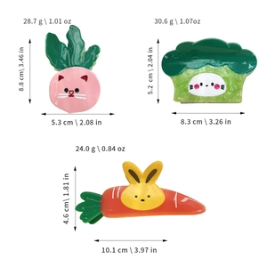 Cartoon acetate hair claws in broccoli and carrot shapes for creative hair styling