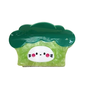 Cartoon broccoli claw clip made of green acetate hair accessory for women half-up style