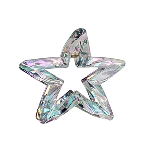 Iridescent candy color star hair claw clip with metallic spring on white background
