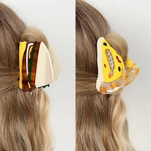 Creative hamburger and pizza acetate hair claws for women's high ponytail hairstyles