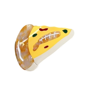 Creative pizza-shaped acetate hair claw clip with detailed shrimp topping for women
