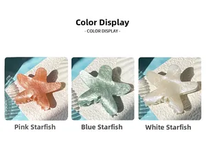 Detailed comparison of pink, blue, and iridescent acrylic starfish hair claws