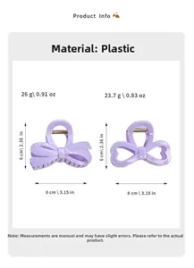 Détails des pinces à cheveux nśud violet clair avec dimensions et poids indiqués