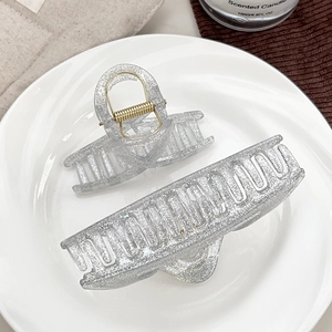 Sparkling silver hair claw clip set featuring a large and medium size hair accessory