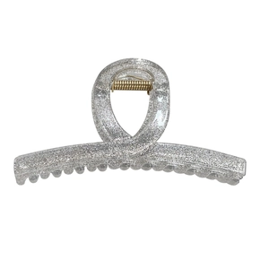Sparkling silver glitter hair claw clip with large transparent acrylic finish for women