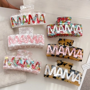 Large PVC Marble Pattern MAMA Letter Hair Claw Clip Floral Tortoise Shell Acetate Style Shark Clip Headwear Mother Day Gift Women