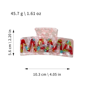 Pink marble texture MAMA letter hair claw clip with 10.3cm length measurement details