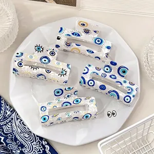 Böhmische Evil Eye Rechteckige Haarklammer PVC Nazar Muster Große Shark Clip Für Damen Täglich Mode Haarschmuck