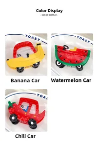 Detailaufnahme von kreativen Haarklammern aus Acetat in Obst- und Gemüse-Autoform