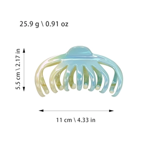 Iridescent light blue shark hair claw clip in gradient finish for thick hair, size 11cm