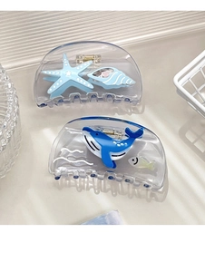 Détails des pinces à cheveux océan avec motifs de baleine bleue et étoile de mer