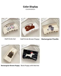 Close-up of acetic acid hair clips featuring cute cat and dog patterns in multiple styles