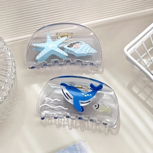 Pinces à cheveux transparentes bleues avec motifs de baleine et étoile de mer en acétate