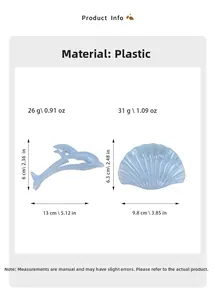 Blue jelly dolphin and shell hair clips with detailed dimensions and weight specs