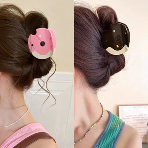 Sweet doughnut hair claw clip set in pink and chocolate colors for elegant updos
