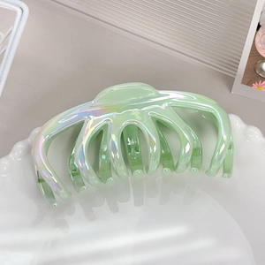Iridescent light green large octopus hair claw clip with a glossy gradient finish