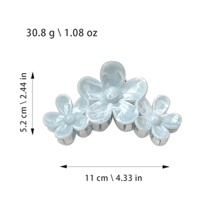 Blue marble flower hair claw clip for women, 11cm large size shark clip hair accessory